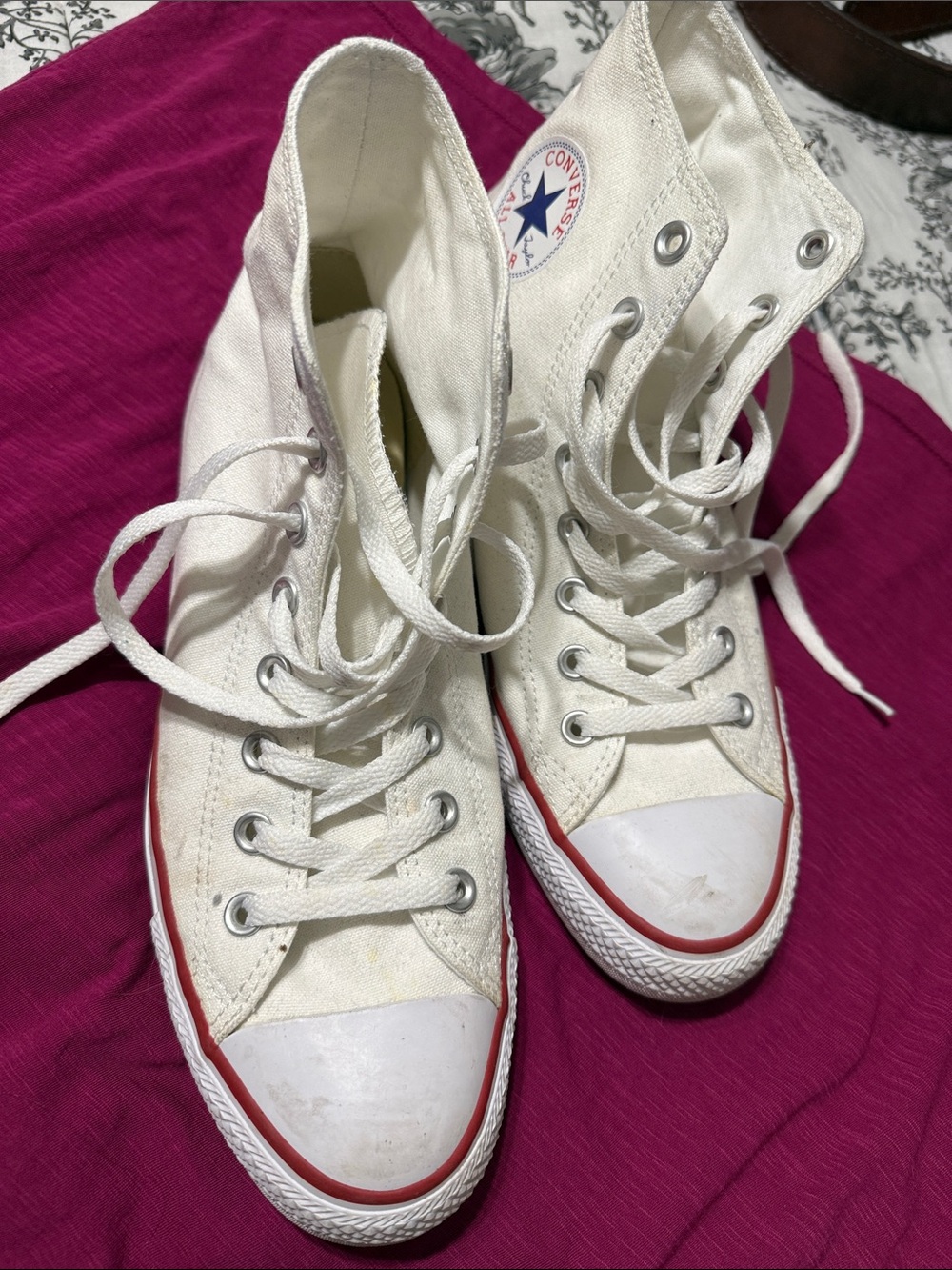 Converse White High-Top Sneakers with Red Accent